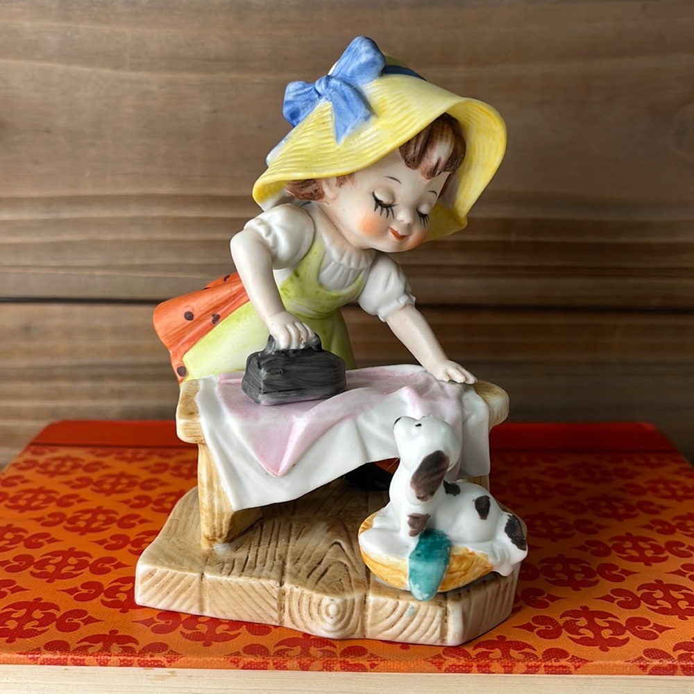 Vintage Lefton Girl with Puppy Ceramic Figurine